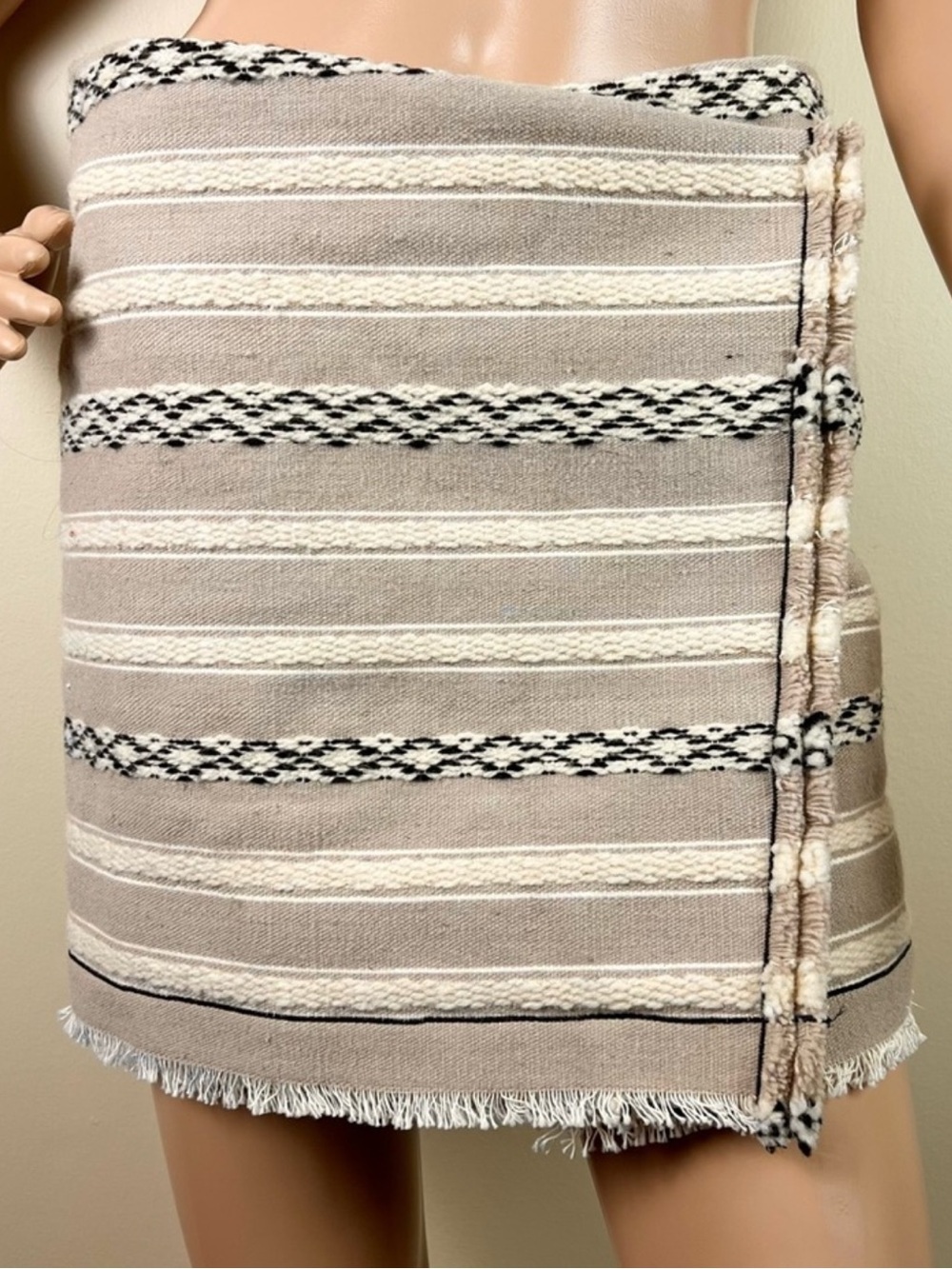NEW SAINT LAURENT REVOLVE BEIGE WOVEN WRAP MINI SKIRT - Picture 2 of 9